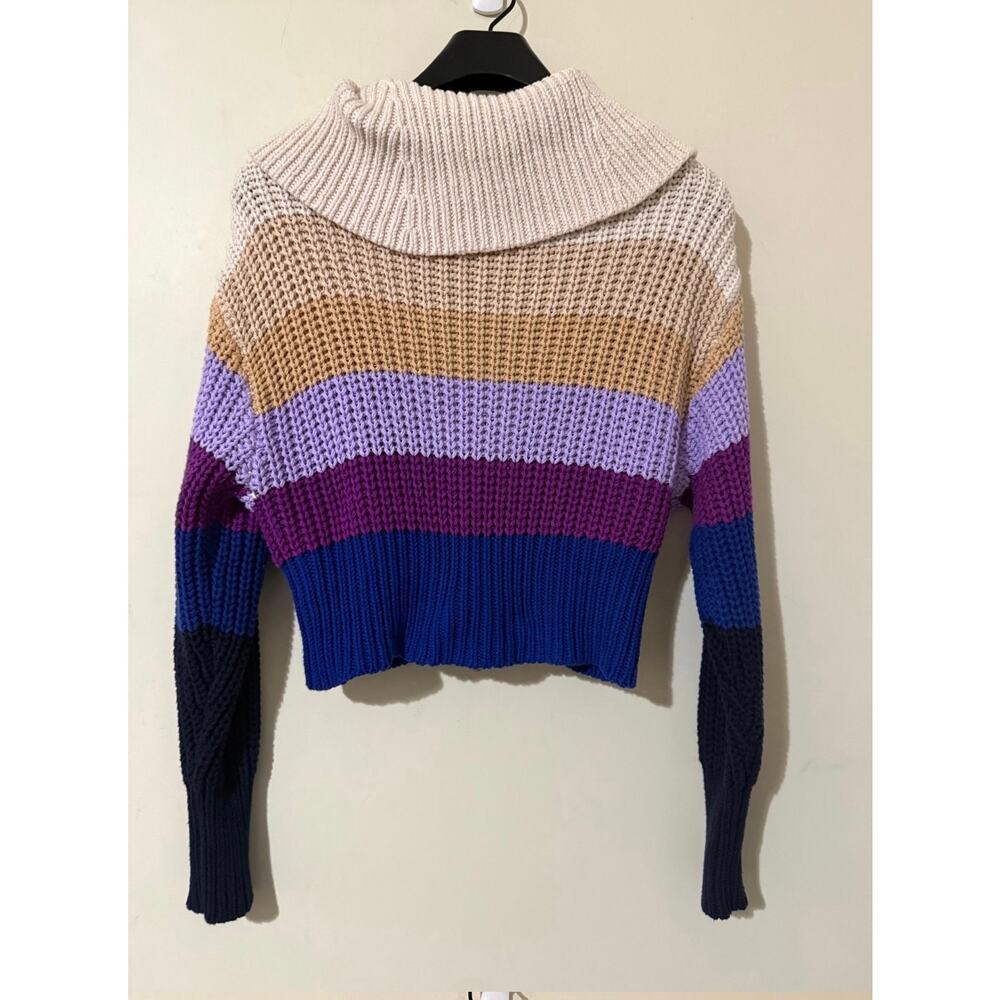 Aerie Double Zip Colorful Stripe Chunky Knit Oversized Sweater - S 100% Cotton - Picture 3 of 4